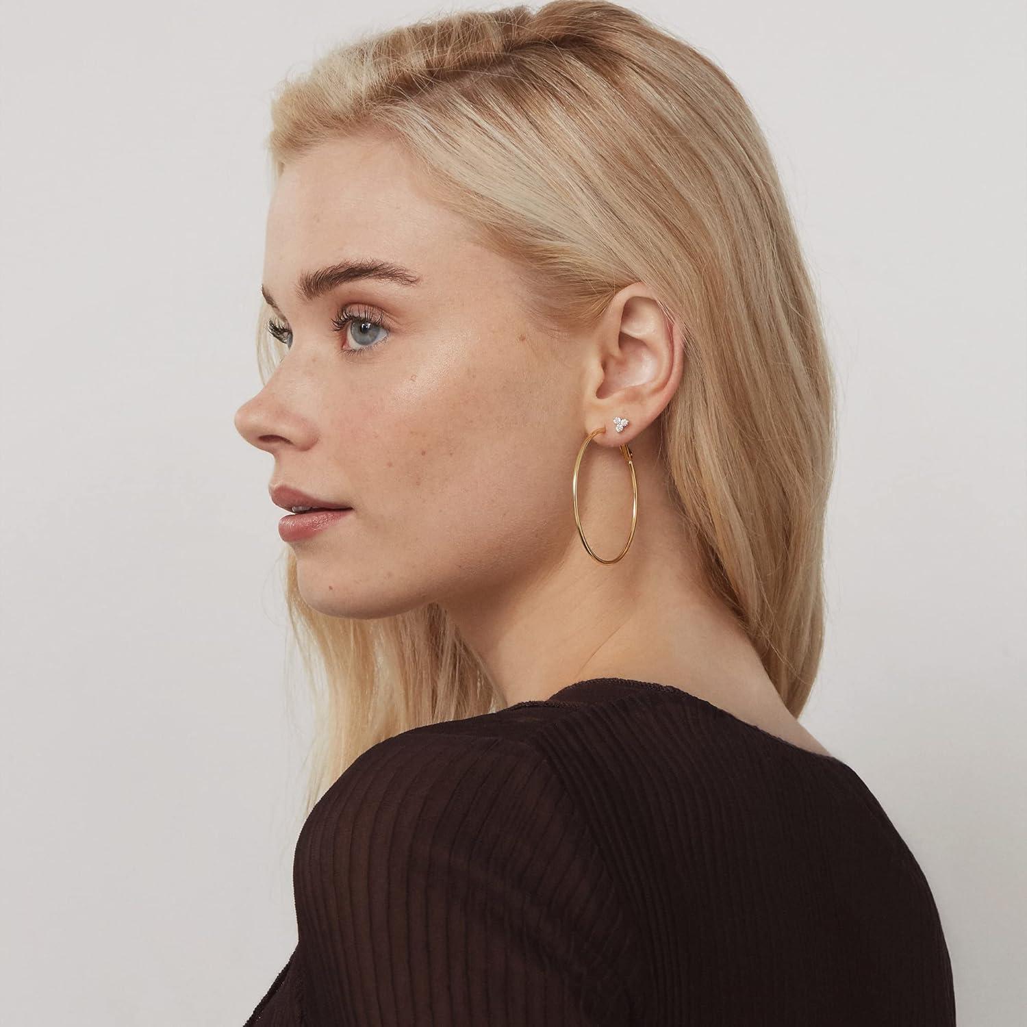 imagePAVOI 14K Gold Plated 925 Sterling Silver Post Hoops Large Hoops Earring Lightwight Gold Hoop Earrings for WomenWhite Gold