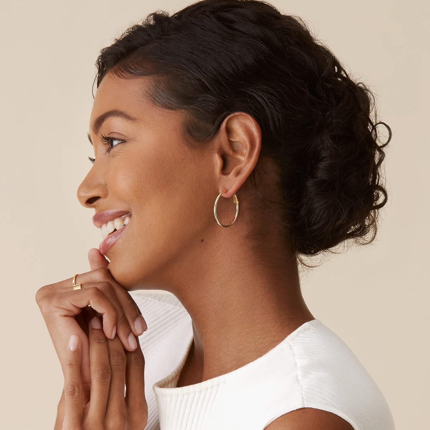 imagePAVOI 14K Gold Plated 925 Sterling Silver Post Hoops Large Hoops Earring Lightwight Gold Hoop Earrings for WomenWhite Gold