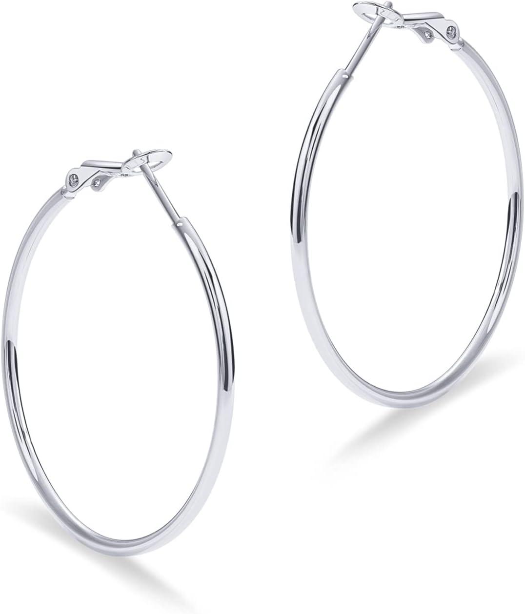 imagePAVOI 14K Gold Plated 925 Sterling Silver Post Hoops Large Hoops Earring Lightwight Gold Hoop Earrings for WomenWhite Gold