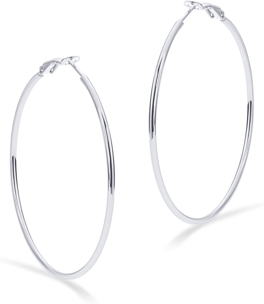 imagePAVOI 14K Gold Plated 925 Sterling Silver Post Hoops Large Hoops Earring Lightwight Gold Hoop Earrings for WomenWhite Gold