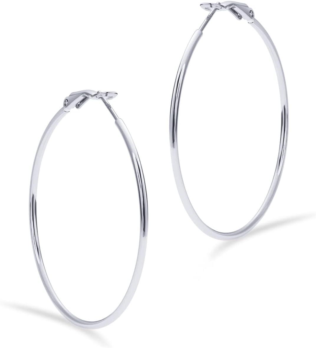 imagePAVOI 14K Gold Plated 925 Sterling Silver Post Hoops Large Hoops Earring Lightwight Gold Hoop Earrings for WomenWhite Gold