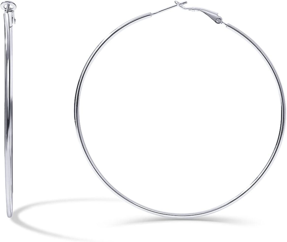 imagePAVOI 14K Gold Plated 925 Sterling Silver Post Hoops Large Hoops Earring Lightwight Gold Hoop Earrings for WomenWhite Gold