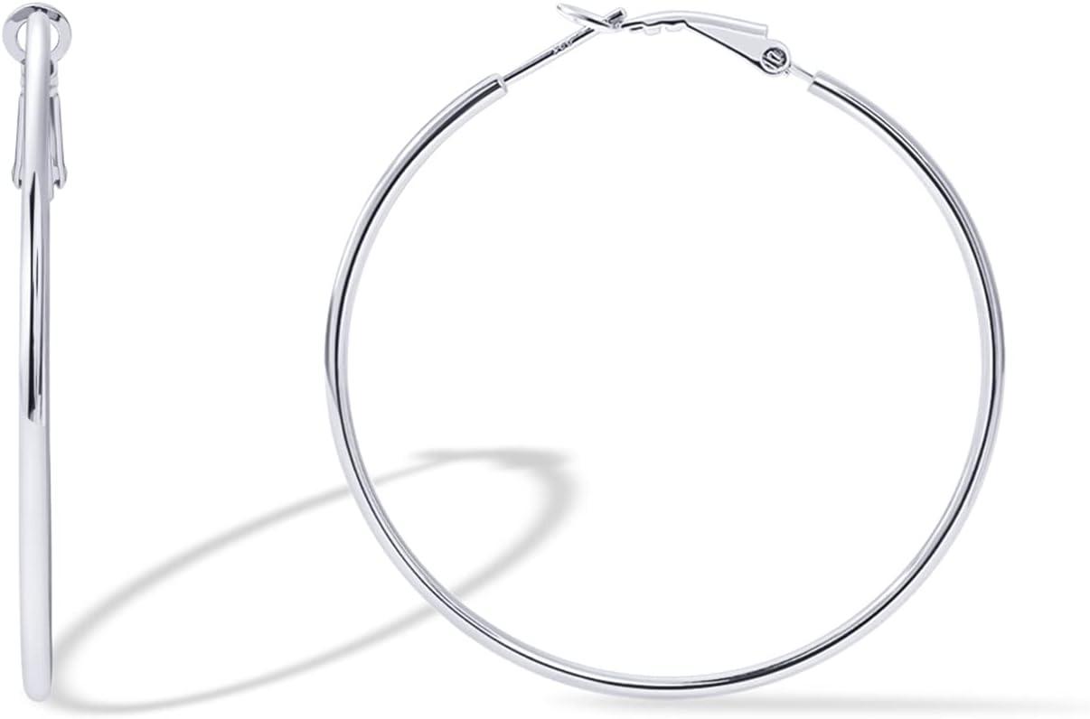 imagePAVOI 14K Gold Plated 925 Sterling Silver Post Hoops Large Hoops Earring Lightwight Gold Hoop Earrings for WomenWhite Gold
