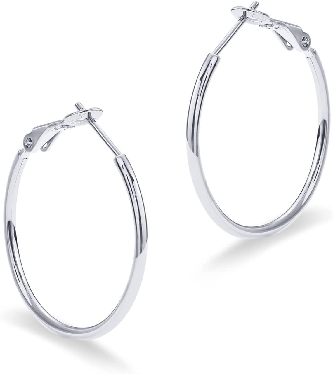 imagePAVOI 14K Gold Plated 925 Sterling Silver Post Hoops Large Hoops Earring Lightwight Gold Hoop Earrings for WomenWhite Gold
