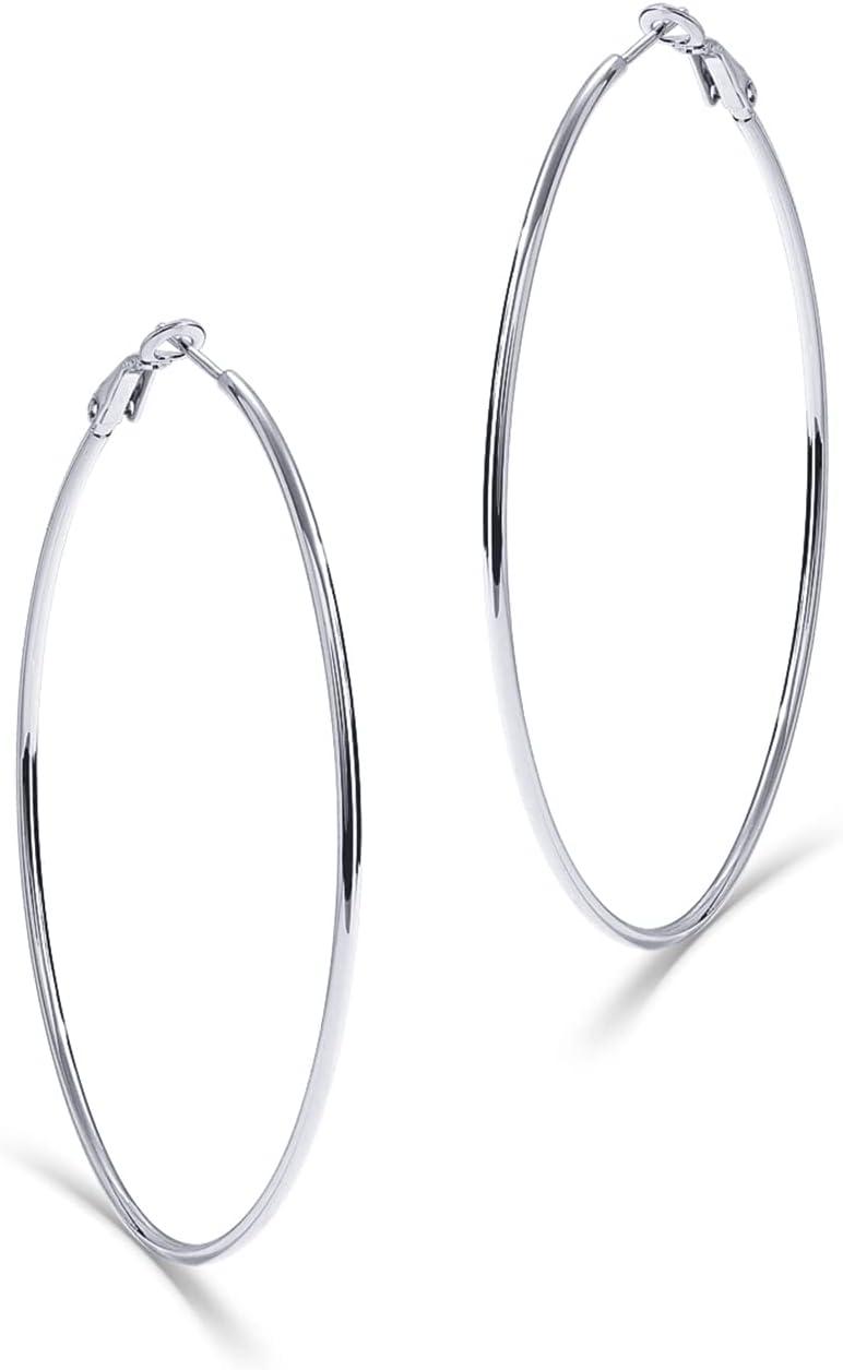 imagePAVOI 14K Gold Plated 925 Sterling Silver Post Hoops Large Hoops Earring Lightwight Gold Hoop Earrings for WomenWhite Gold