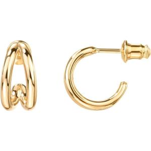 PAVOI 14K Gold Plated Split Huggie Hoop Earrings for Women – 925 Sterling Silver Posts Dainty Multi Hoop Huggie Earrings – Trendy Gold Jewelry(Vermeil – Yellow)