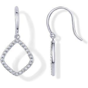 PAVOI 14K Gold Plated Teardrop Diamond Shaped Dangle Earrings for Women with Cubic Zirconia | Geometric Earring Pair(White Gold)