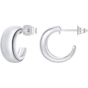 PAVOI 14K Gold Plated Thick Dome Huggie Earrings for Women – 925 Sterling Silver Posts Small Wide Round Hoop Earrings(White Gold)