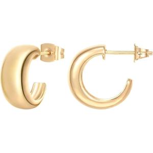 PAVOI 14K Gold Plated Thick Dome Huggie Earrings for Women – 925 Sterling Silver Posts Small Wide Round Hoop Earrings(Yellow Gold)