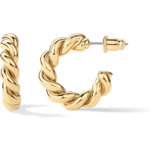PAVOI 14K Gold Plated Twisted Rope Round Hoop Earrings in Rose, White and Yellow Gold(Yellow Gold)