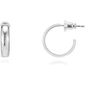 PAVOI 14K Gold Plated Wide Flat Edge Hoop Earrings for Women | Rose, White and Yellow Gold Hoops | Hypoallergenic Jewelry(White Gold)