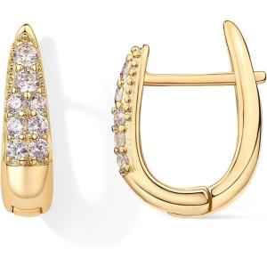 PAVOI 18K Gold Plated 925 Sterling Silver Posts Cubic Zirconia U Shaped Hoop Earrings | Hypoallergenic CZ Huggie Earrings for Women(Yellow Gold)