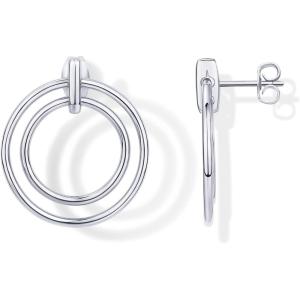 PAVOI 18K Gold Plated Statement Door Knockers Stud Earrings for Women | Interlock Ring Dangle Earrings(White Gold)
