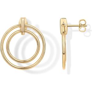 PAVOI 18K Gold Plated Statement Door Knockers Stud Earrings for Women | Interlock Ring Dangle Earrings(Yellow Gold)
