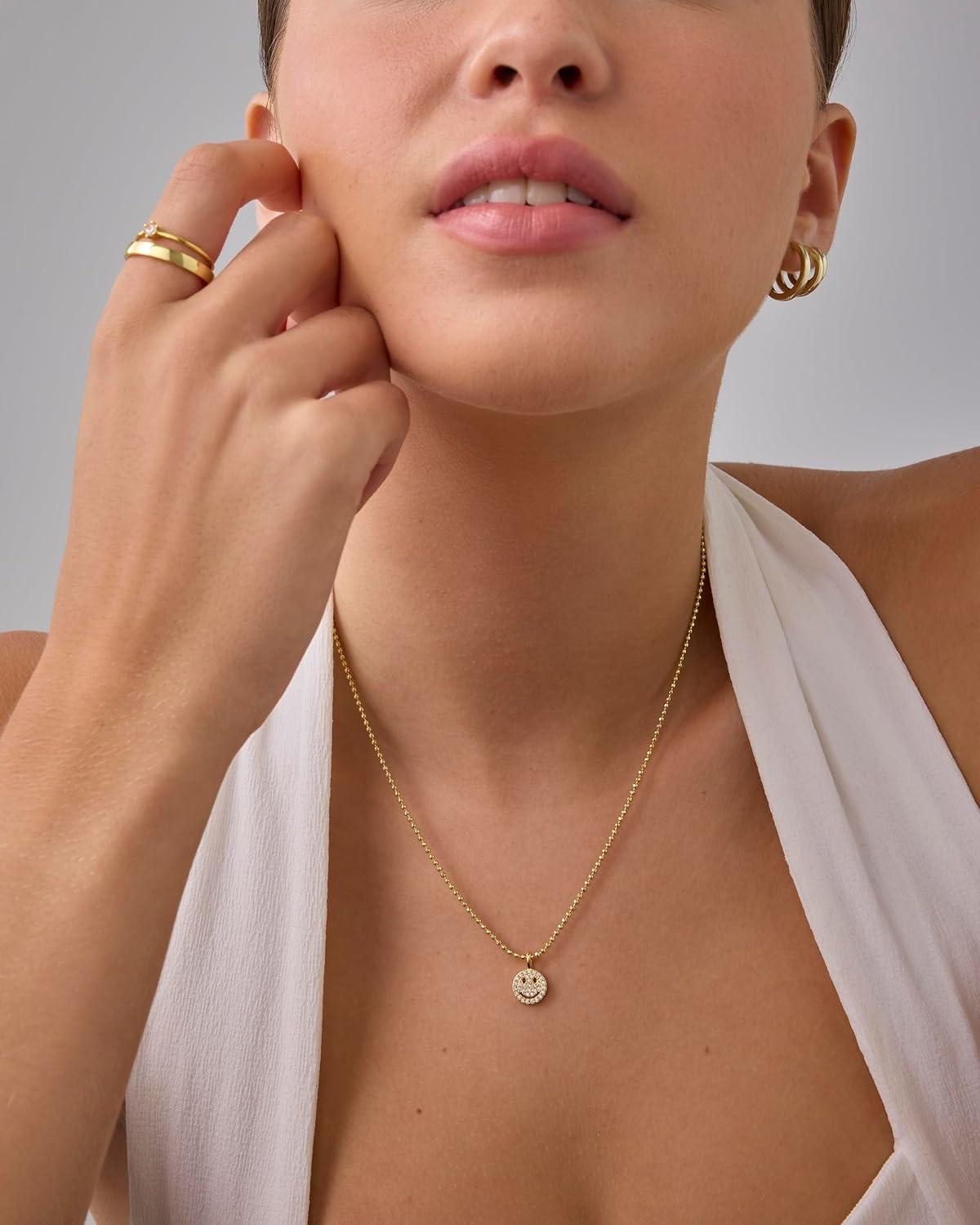 imagePAVOI 14K Gold Plated Dainty Cubic Zirconia Pendant Necklace for Women Dot Elephant Butterfly Pineapple Lock Knot Palm Tree Bow Smiley Pendant Layering Chain NecklacesYellow Gold