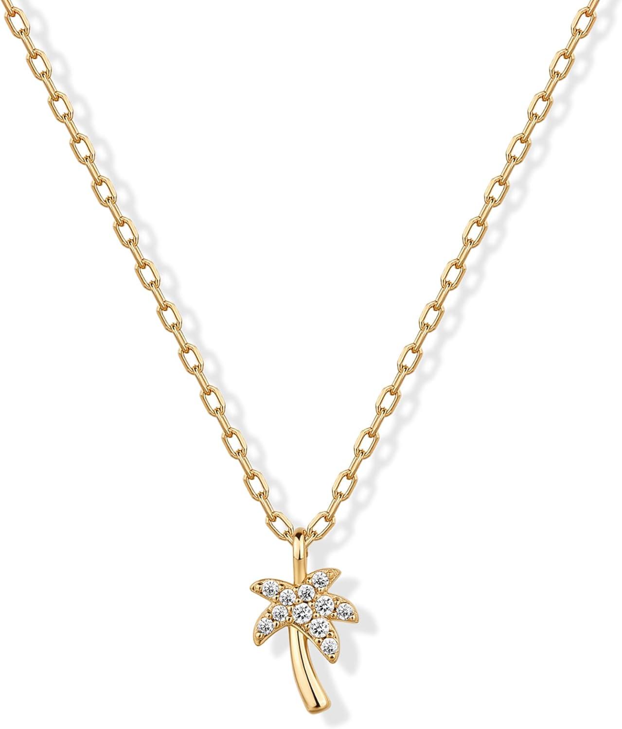 imagePAVOI 14K Gold Plated Dainty Cubic Zirconia Pendant Necklace for Women Dot Elephant Butterfly Pineapple Lock Knot Palm Tree Bow Smiley Pendant Layering Chain NecklacesYellow Gold