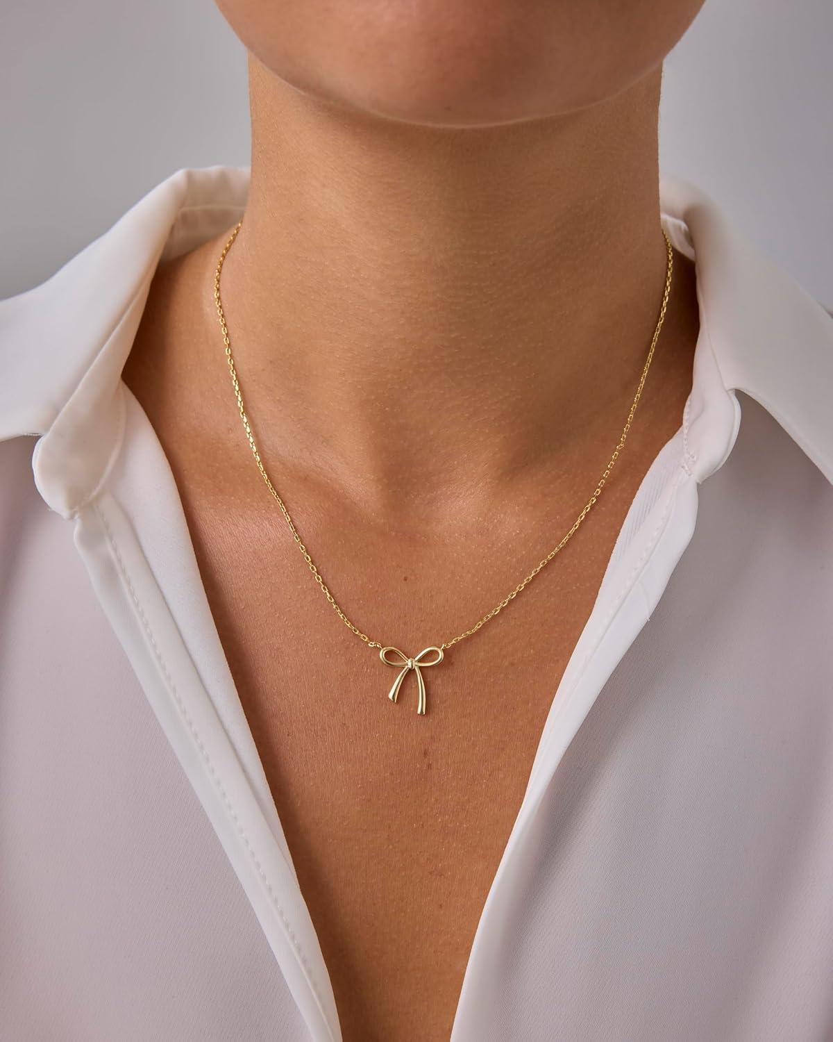 imagePAVOI 14K Gold Plated Dainty Cubic Zirconia Pendant Necklace for Women Dot Elephant Butterfly Pineapple Lock Knot Palm Tree Bow Smiley Pendant Layering Chain NecklacesYellow Gold