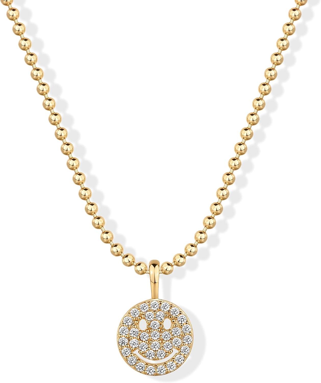 imagePAVOI 14K Gold Plated Dainty Cubic Zirconia Pendant Necklace for Women Dot Elephant Butterfly Pineapple Lock Knot Palm Tree Bow Smiley Pendant Layering Chain NecklacesYellow Gold