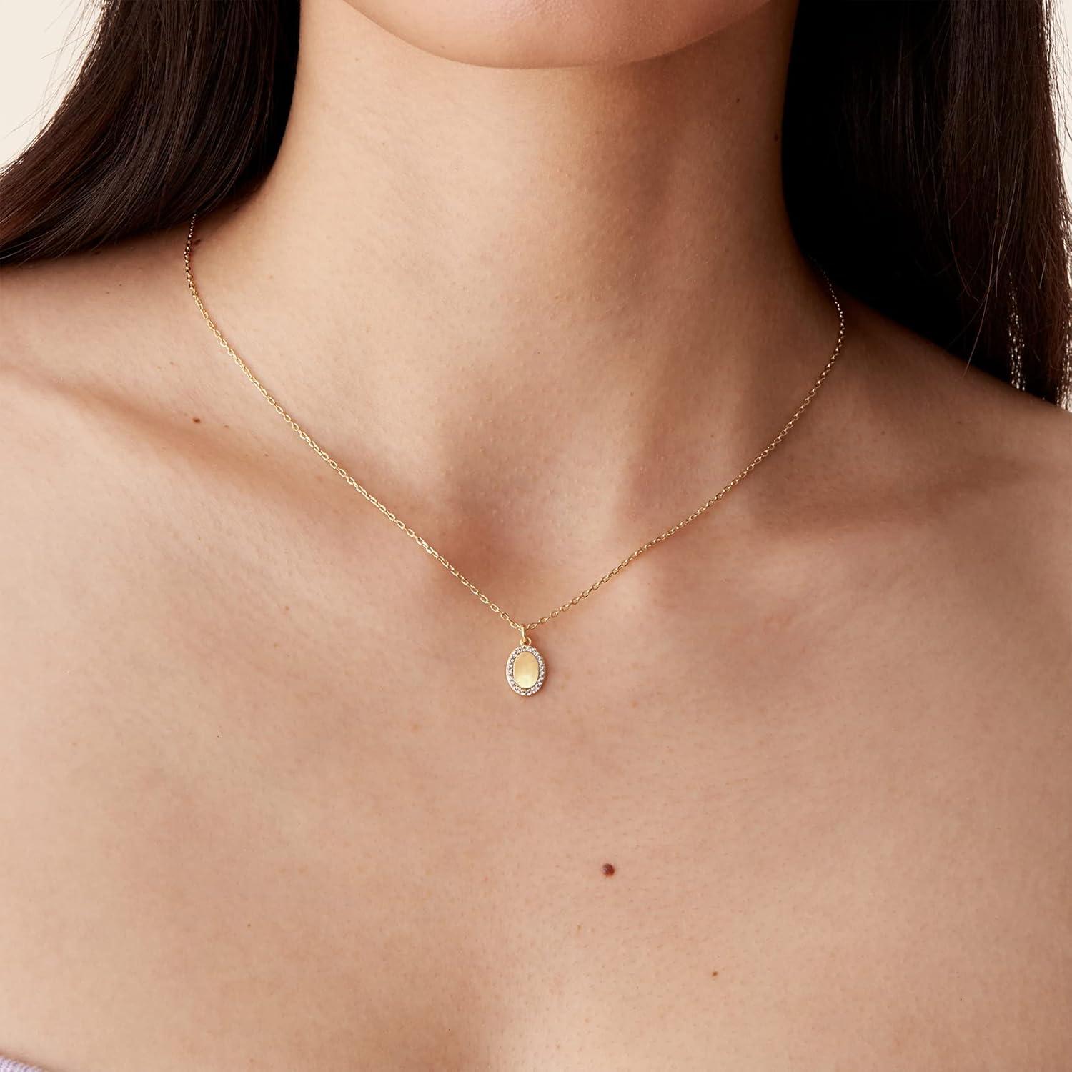 imagePAVOI 14K Gold Plated Dainty Cubic Zirconia Pendant Necklace for Women Dot Elephant Butterfly Pineapple Lock Knot Palm Tree Bow Smiley Pendant Layering Chain NecklacesYellow Gold