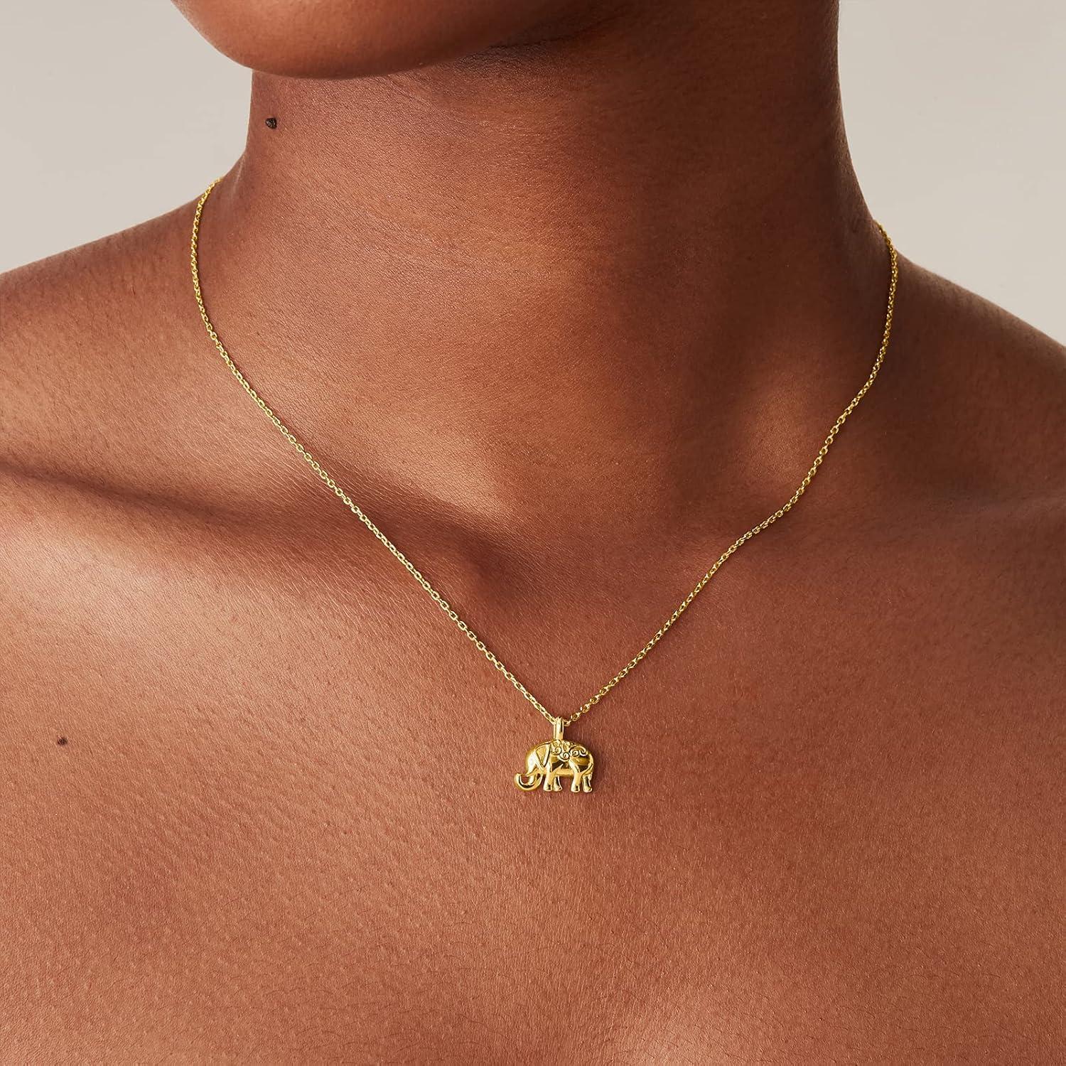 imagePAVOI 14K Gold Plated Dainty Cubic Zirconia Pendant Necklace for Women Dot Elephant Butterfly Pineapple Lock Knot Palm Tree Bow Smiley Pendant Layering Chain NecklacesYellow Gold