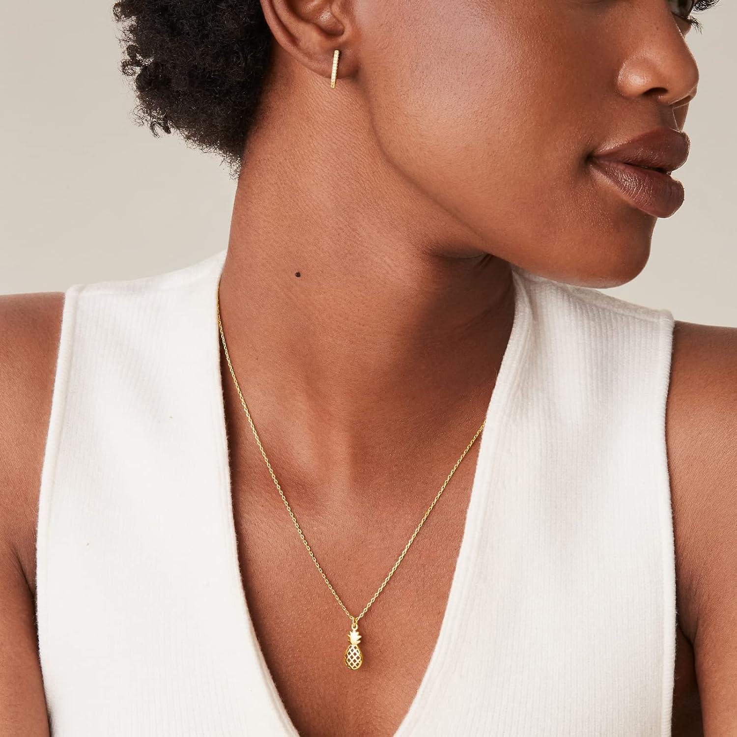 imagePAVOI 14K Gold Plated Dainty Cubic Zirconia Pendant Necklace for Women Dot Elephant Butterfly Pineapple Lock Knot Palm Tree Bow Smiley Pendant Layering Chain NecklacesYellow Gold