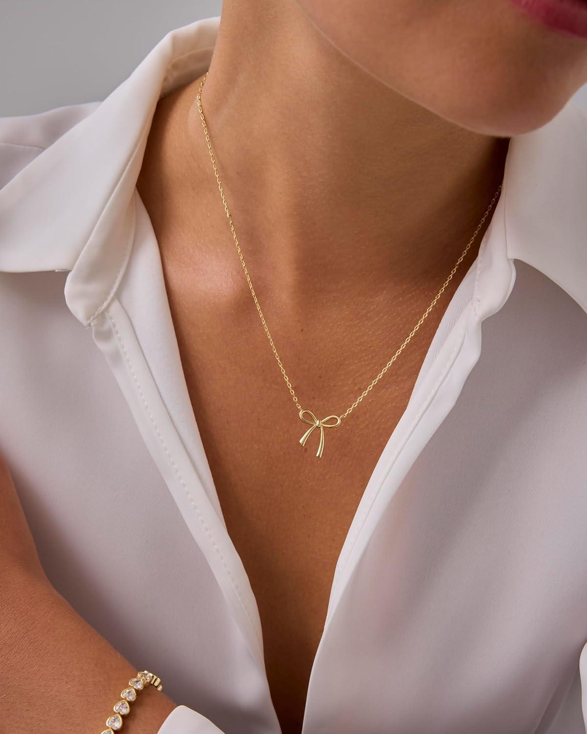 imagePAVOI 14K Gold Plated Dainty Cubic Zirconia Pendant Necklace for Women Dot Elephant Butterfly Pineapple Lock Knot Palm Tree Bow Smiley Pendant Layering Chain NecklacesYellow Gold