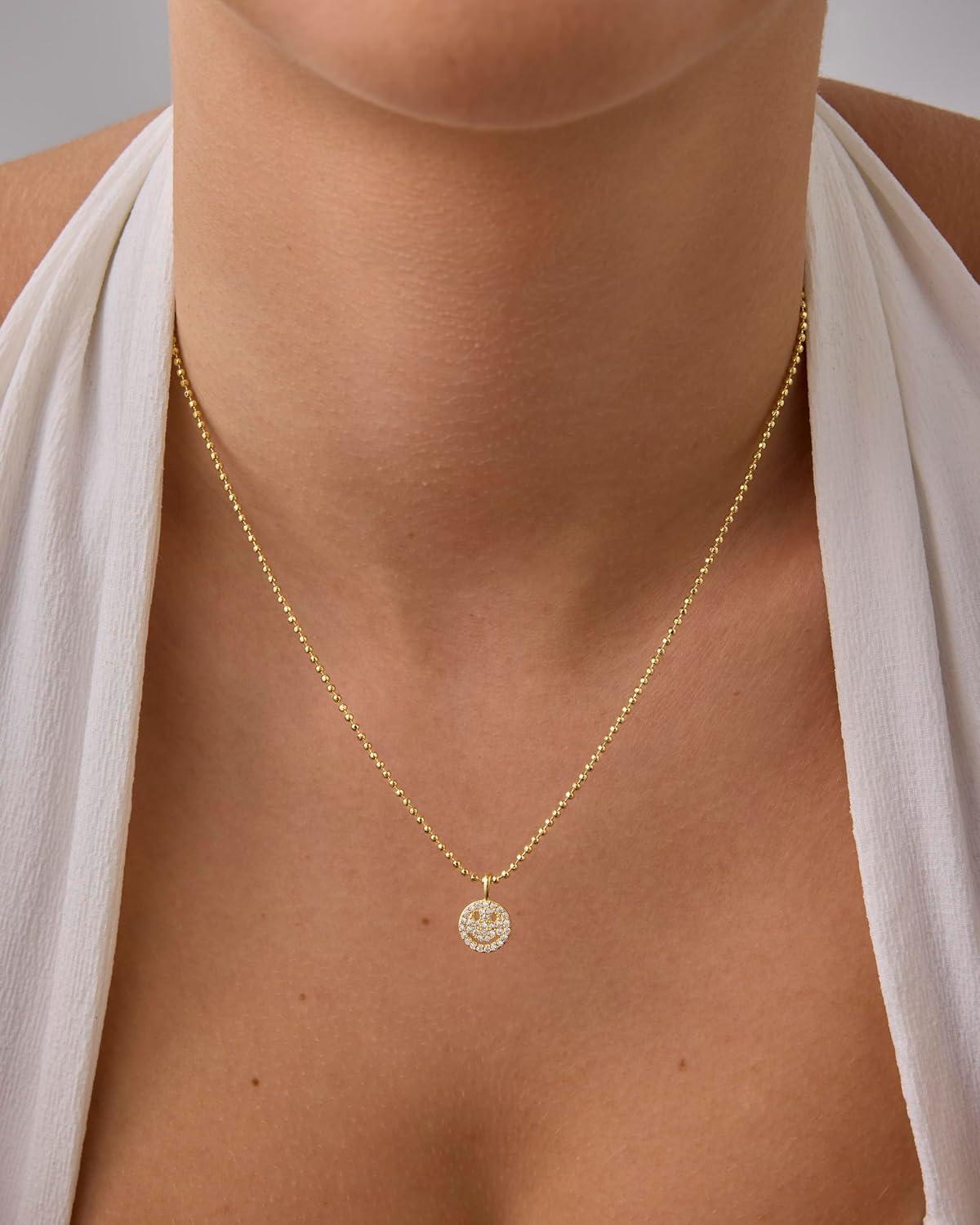 imagePAVOI 14K Gold Plated Dainty Cubic Zirconia Pendant Necklace for Women Dot Elephant Butterfly Pineapple Lock Knot Palm Tree Bow Smiley Pendant Layering Chain NecklacesYellow Gold