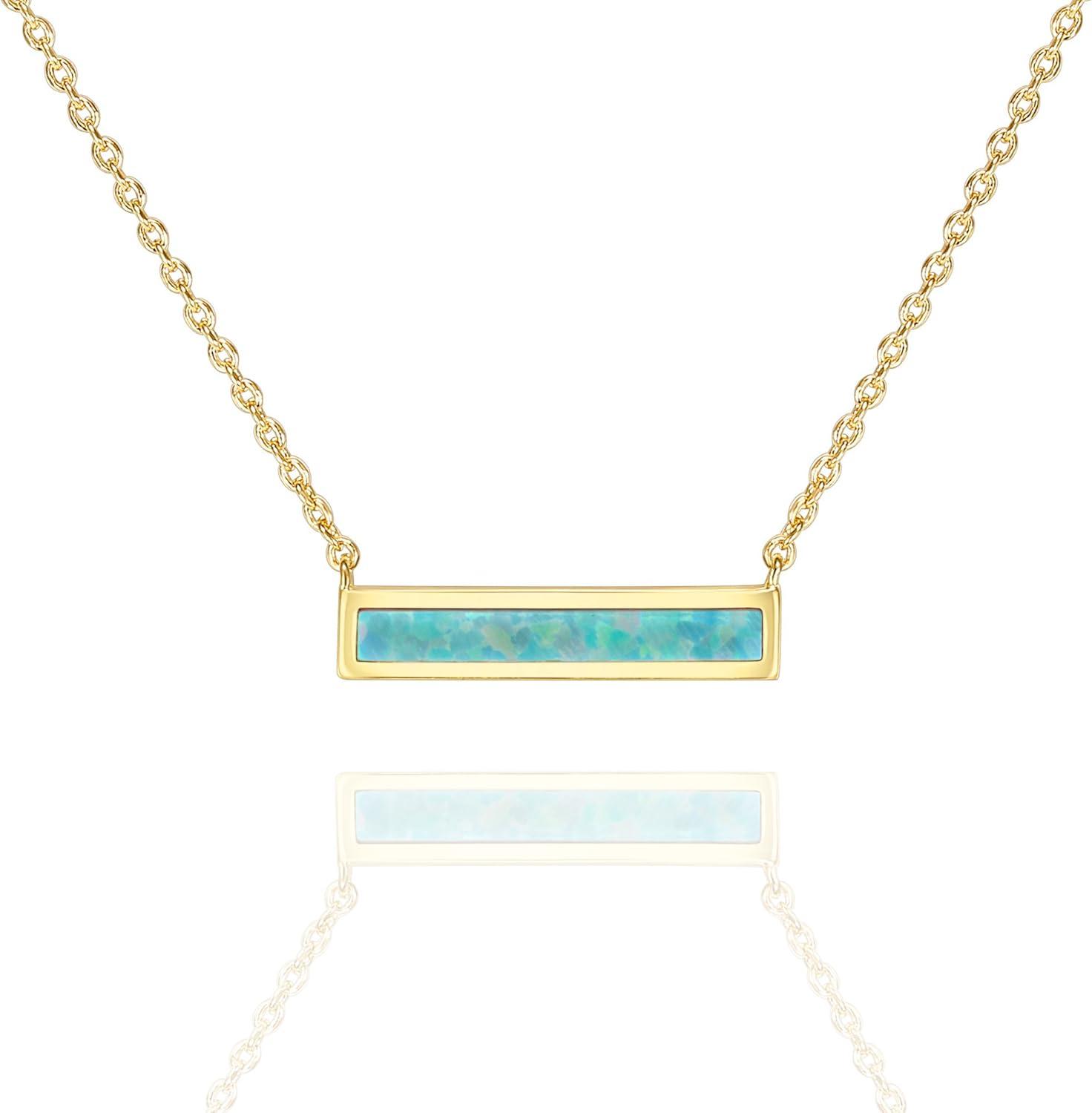 imagePAVOI 14K Gold Plated Opal Pendant Necklaces for Women Created Opal Cubic Zirconia Dainty Necklace Butterfly Round Triangle Antler Bar PendantsYellow Gold
