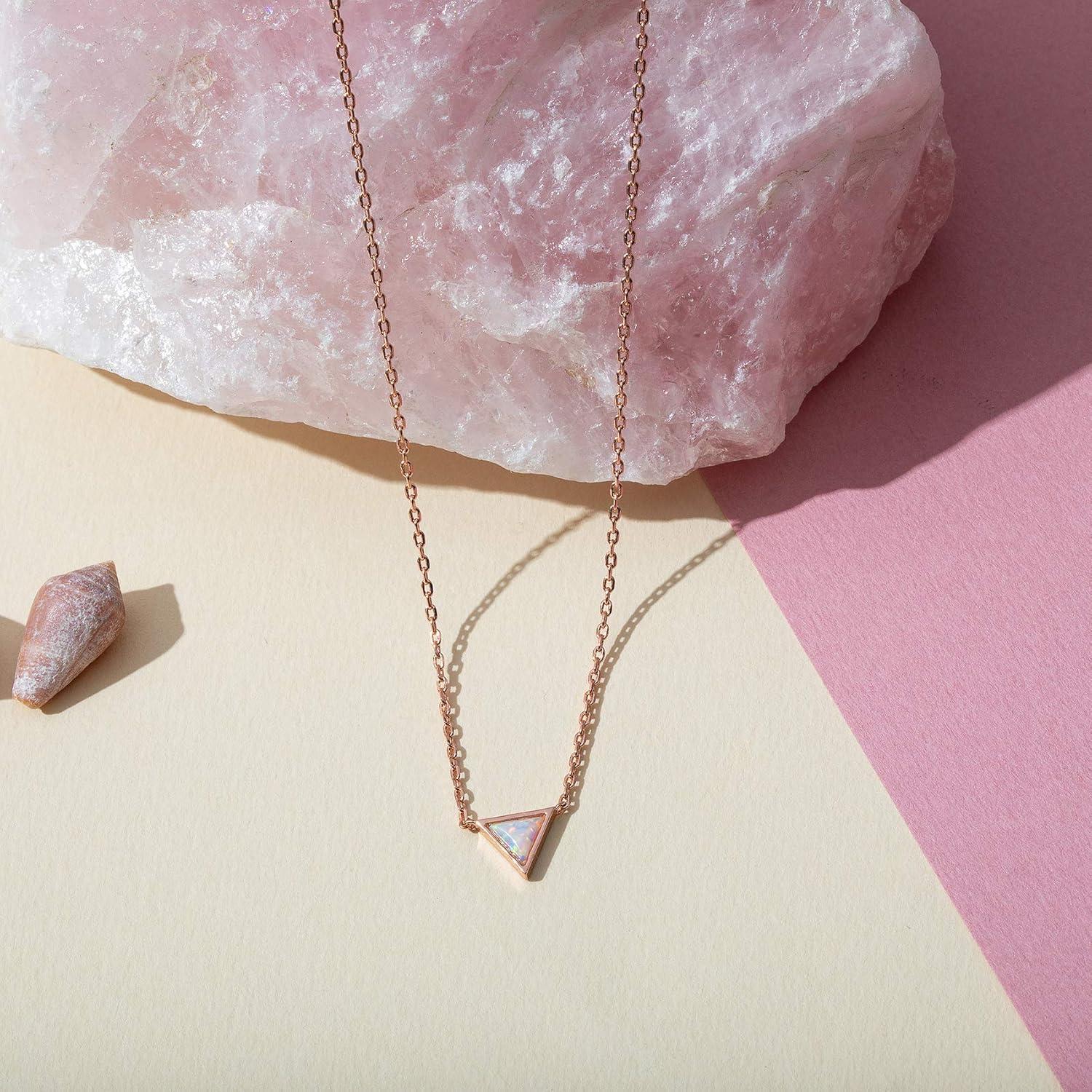 imagePAVOI 14K Gold Plated Opal Pendant Necklaces for Women Created Opal Cubic Zirconia Dainty Necklace Butterfly Round Triangle Antler Bar PendantsYellow Gold
