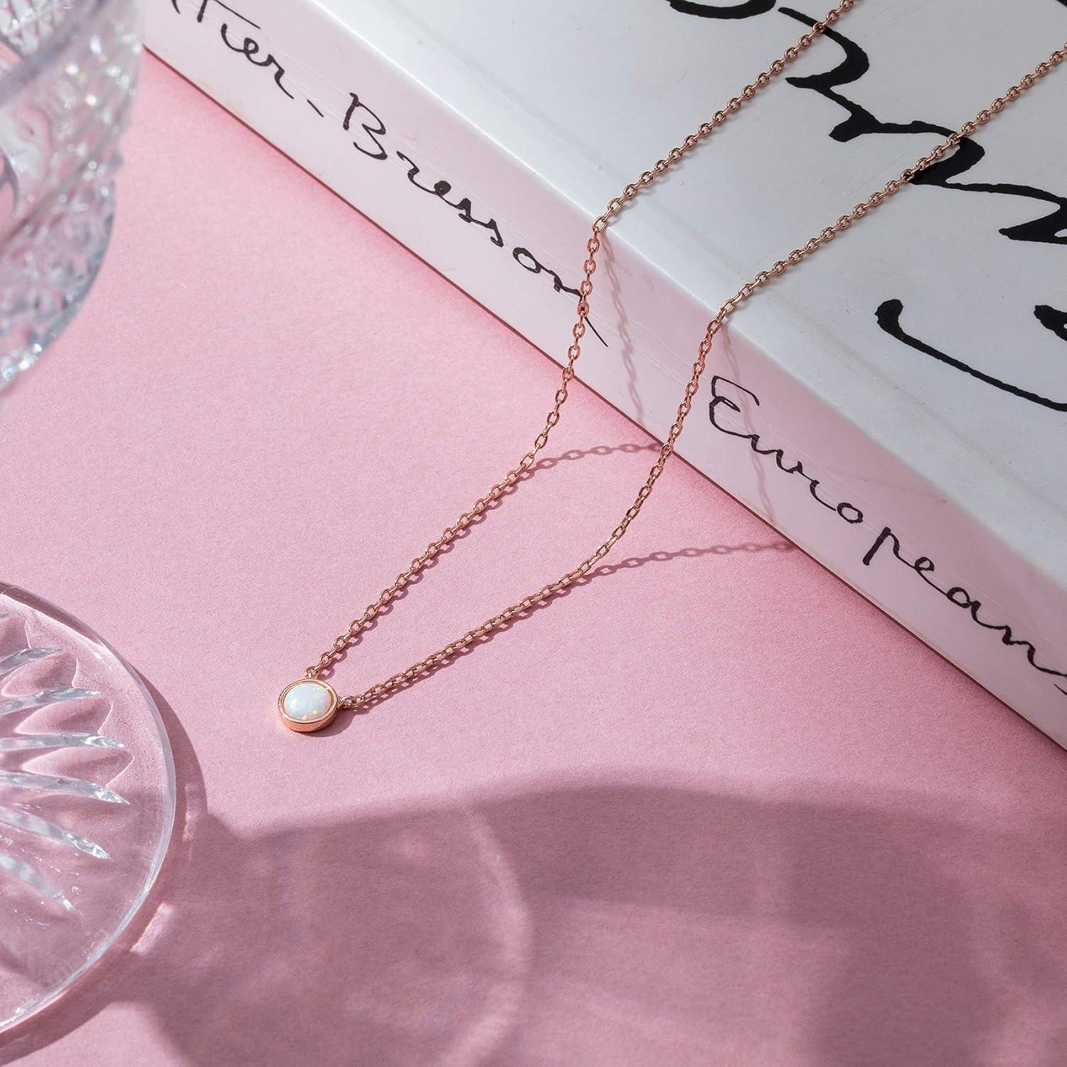 imagePAVOI 14K Gold Plated Opal Pendant Necklaces for Women Created Opal Cubic Zirconia Dainty Necklace Butterfly Round Triangle Antler Bar PendantsYellow Gold