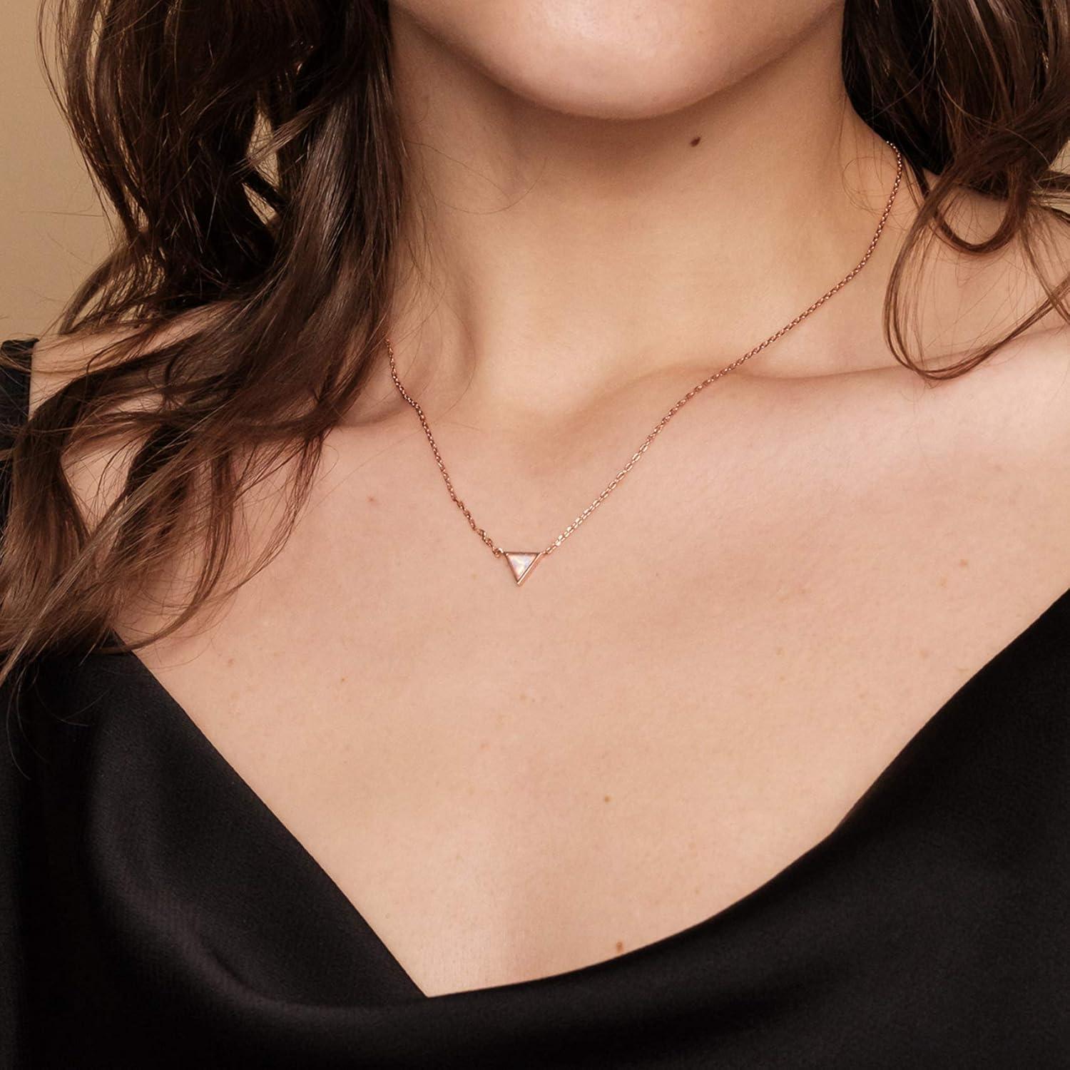 imagePAVOI 14K Gold Plated Opal Pendant Necklaces for Women Created Opal Cubic Zirconia Dainty Necklace Butterfly Round Triangle Antler Bar PendantsYellow Gold