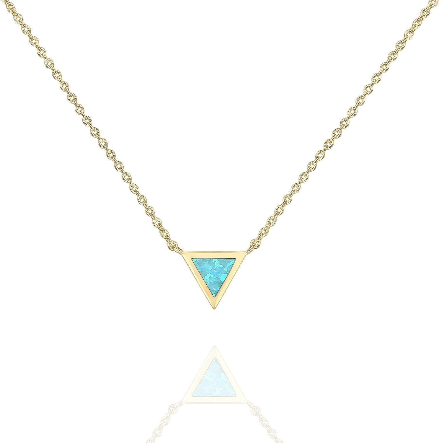 imagePAVOI 14K Gold Plated Opal Pendant Necklaces for Women Created Opal Cubic Zirconia Dainty Necklace Butterfly Round Triangle Antler Bar PendantsYellow Gold