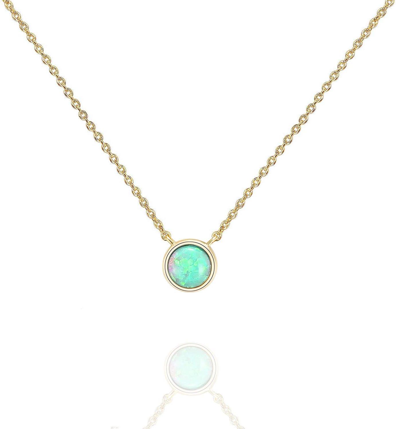 imagePAVOI 14K Gold Plated Opal Pendant Necklaces for Women Created Opal Cubic Zirconia Dainty Necklace Butterfly Round Triangle Antler Bar PendantsYellow Gold