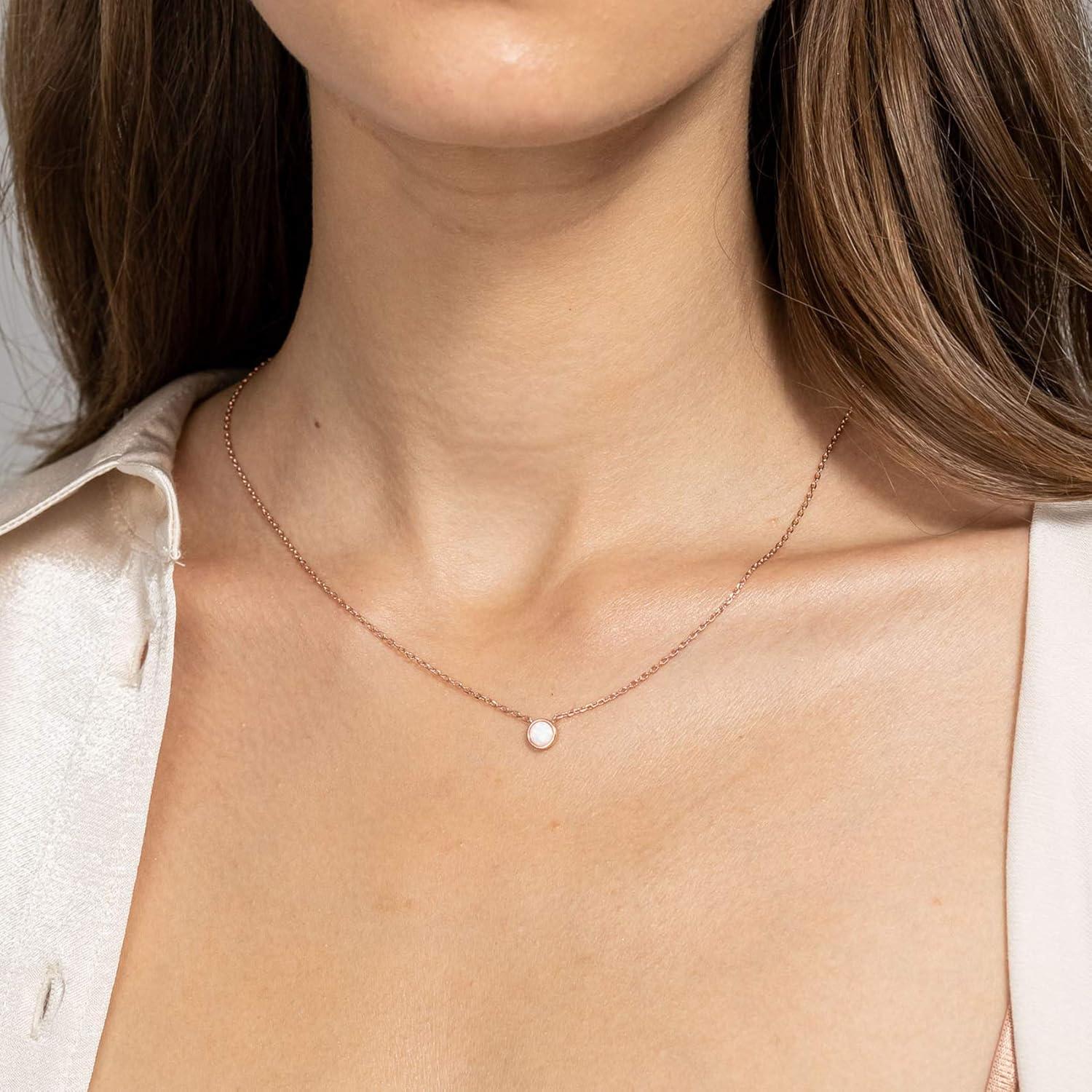 imagePAVOI 14K Gold Plated Opal Pendant Necklaces for Women Created Opal Cubic Zirconia Dainty Necklace Butterfly Round Triangle Antler Bar PendantsYellow Gold