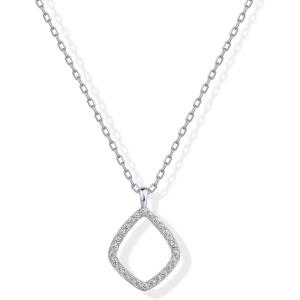 PAVOI 14K Gold Plated Two Toned Mixed Metals Diamond Shaped Dangle Pendant Necklace for Women with Cubic Zirconia | Geometric Necklace(White Gold)