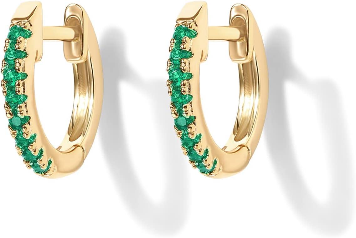imagePAVOI 14K Gold Plated 925 Sterling Silver Post Huggies Cubic Zirconia Huggie Earrings for Women Green Garnet Spinel Blue Black Multicolored StonesGreen CZ