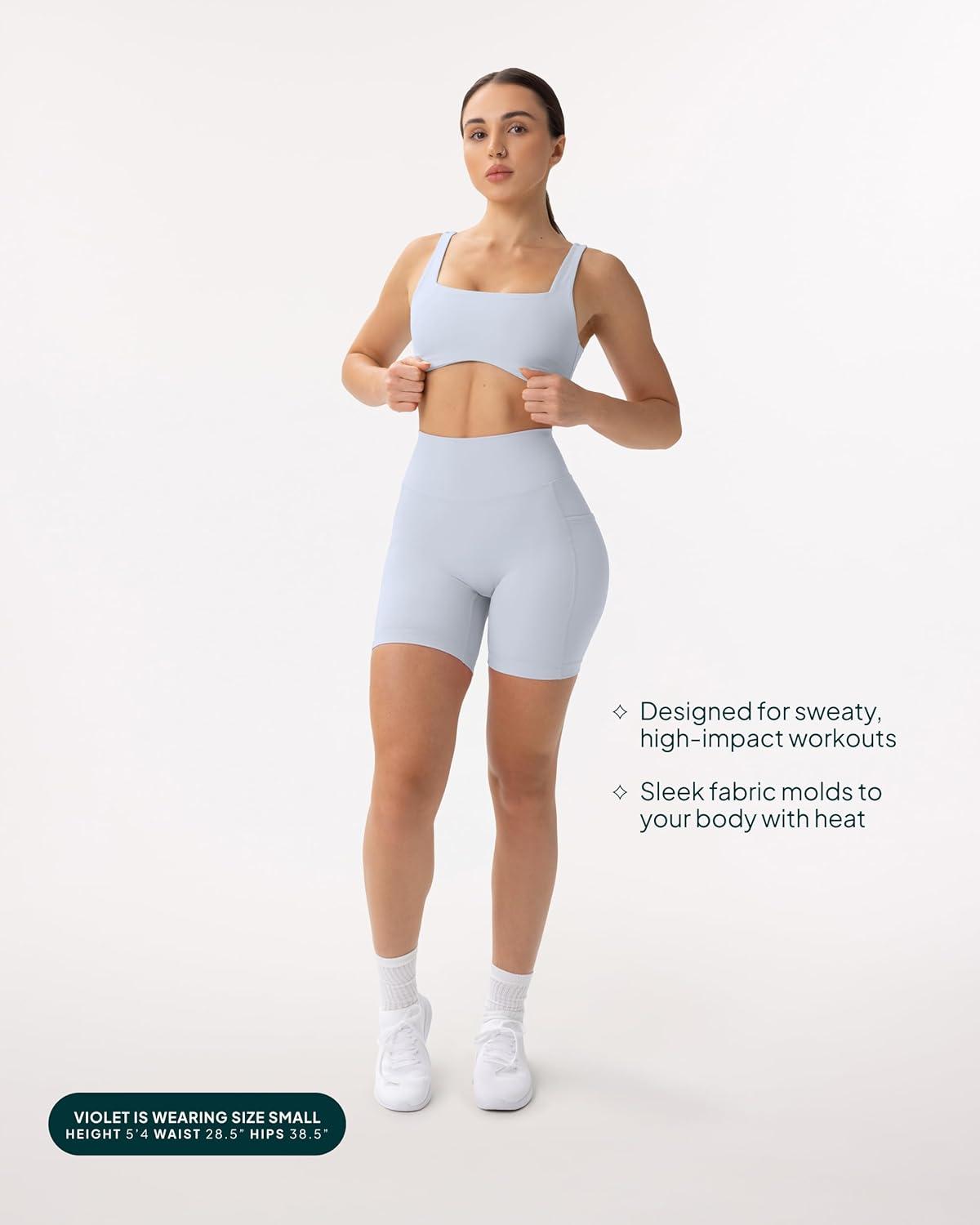 imagePAVOI ACTIVE Shorts with Pockets Compressive High Waisted Butt Sculpting 4 amp 6 Womens Biker Shorts HiPerform XXS to 3XSilver