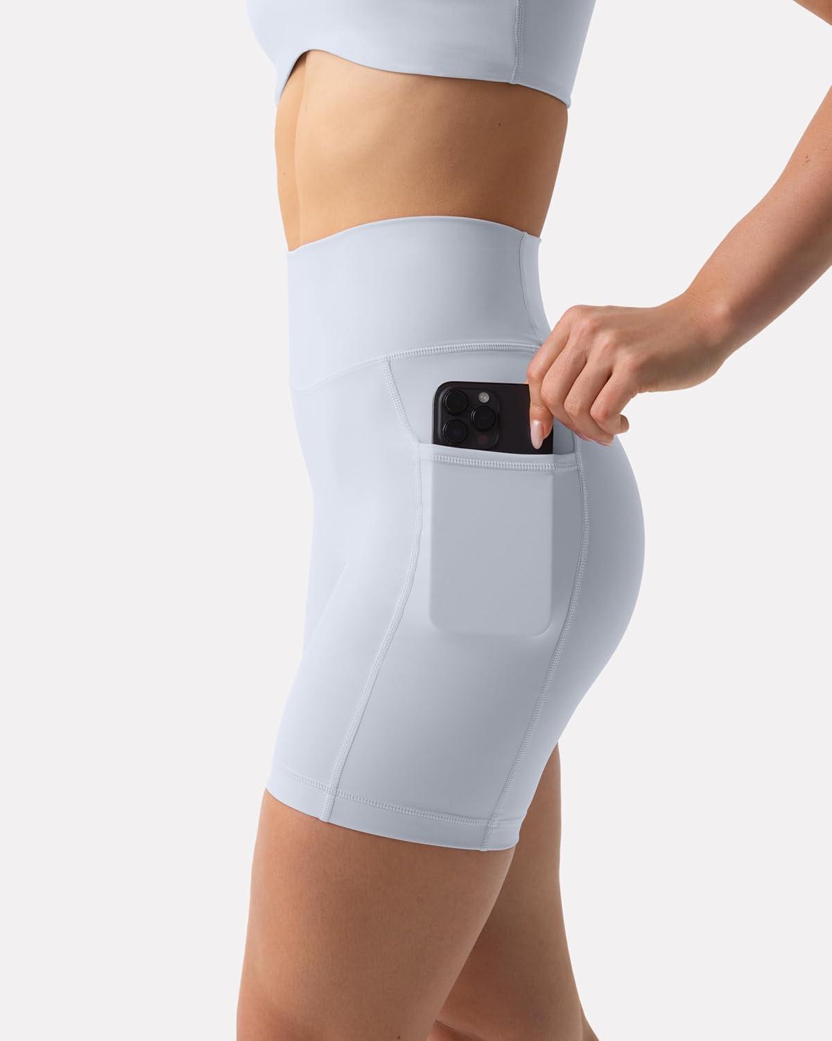 imagePAVOI ACTIVE Shorts with Pockets Compressive High Waisted Butt Sculpting 4 amp 6 Womens Biker Shorts HiPerform XXS to 3XSilver