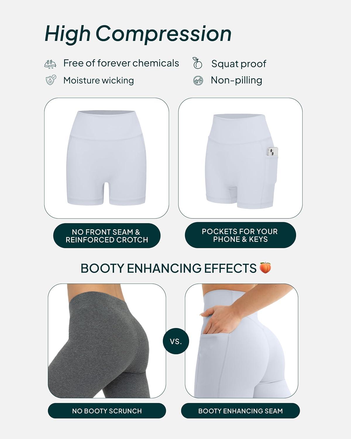 imagePAVOI ACTIVE Shorts with Pockets Compressive High Waisted Butt Sculpting 4 amp 6 Womens Biker Shorts HiPerform XXS to 3XSilver