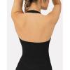 PAVOI ACTIVE Workout Halter Tops for Women Built in Bra – Low Support V Neck Backless Sports Tank Top Shelf Bra – HiPerform(Black)