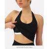 PAVOI ACTIVE Workout Halter Tops for Women Built in Bra – Low Support V Neck Backless Sports Tank Top Shelf Bra – HiPerform(Black)