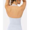 PAVOI ACTIVE Workout Halter Tops for Women Built in Bra – Low Support V Neck Backless Sports Tank Top Shelf Bra – HiPerform(Silver)