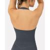 PAVOI ACTIVE Workout Halter Tops for Women Built in Bra – Low Support V Neck Backless Sports Tank Top Shelf Bra – HiPerform(Thunder)