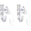 PAVOI 18K Gold Plated 925 Sterling Silver Posts Cubic Zirconia Half Huggie Earrings | Small Hoop Earrings for Women | Constellation Baguette CZ Dainty Stud Cuff Earring(White Gold)