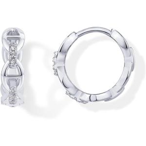 PAVOI 14K Gold Plated Sterling Silver Posts Cubic Zirconia Chained Huggie Earrings for Women | Small CZ Chain Hoops(White Gold)