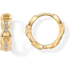 PAVOI 14K Gold Plated Sterling Silver Posts Cubic Zirconia Chained Huggie Earrings for Women | Small CZ Chain Hoops(Yellow Gold)