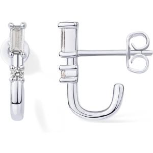 PAVOI 18K Gold Plated 925 Sterling Silver Posts Cubic Zirconia Half Huggie Earrings | Small Hoop Earrings for Women | Constellation Baguette CZ Dainty Stud Cuff Earring(White Gold)