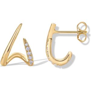 PAVOI 14K Gold Plated Stud Earrings for Women – Minimalist Gold Huggie Hoop Earrings with Round Cubic Zirconia – Hypoallergenic Dainty Trendy Jewelry(Yellow Gold)