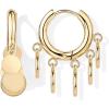 PAVOI Waterproof Gold Dangle Earrings for Women – Rhodium Plated Round Charm Drop Dangle Huggie Earrings – Dainty Lightweight Stainless Steel Trendy Summer Jewelry – White(Yellow Gold)