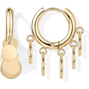 PAVOI Waterproof Gold Dangle Earrings for Women – Rhodium Plated Round Charm Drop Dangle Huggie Earrings – Dainty Lightweight Stainless Steel Trendy Summer Jewelry – White(Yellow Gold)